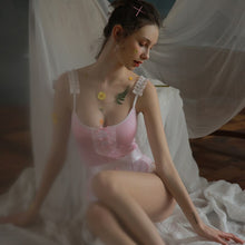 Load image into Gallery viewer, Cute Pink Maid Uniforms Sexy Lace Sling Leotard with Ruffles Aprons Women Rabbit Bunny Cosplay Costume Erotic Lingerie Outfit