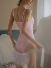 Load image into Gallery viewer, Cute Pink Maid Uniforms Sexy Lace Sling Leotard with Ruffles Aprons Women Rabbit Bunny Cosplay Costume Erotic Lingerie Outfit