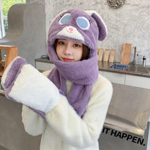 Load image into Gallery viewer, Cute Plush Hat Ladies Autumn and Winter Warm Gloves Scarf One-piece Cap Outdoor Cycling Wind and Cold Bib Plush Hats Wholesale