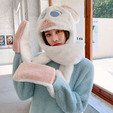 Load image into Gallery viewer, Cute Plush Hat Ladies Autumn and Winter Warm Gloves Scarf One-piece Cap Outdoor Cycling Wind and Cold Bib Plush Hats Wholesale