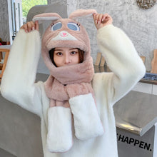 Load image into Gallery viewer, Cute Plush Hat Ladies Autumn and Winter Warm Gloves Scarf One-piece Cap Outdoor Cycling Wind and Cold Bib Plush Hats Wholesale