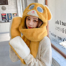 Load image into Gallery viewer, Cute Plush Hat Ladies Autumn and Winter Warm Gloves Scarf One-piece Cap Outdoor Cycling Wind and Cold Bib Plush Hats Wholesale
