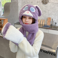 Load image into Gallery viewer, Cute Plush Hat Ladies Autumn and Winter Warm Gloves Scarf One-piece Cap Outdoor Cycling Wind and Cold Bib Plush Hats Wholesale