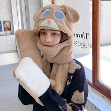 Load image into Gallery viewer, Cute Plush Hat Ladies Autumn and Winter Warm Gloves Scarf One-piece Cap Outdoor Cycling Wind and Cold Bib Plush Hats Wholesale