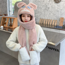 Load image into Gallery viewer, Cute Plush Hat Ladies Autumn and Winter Warm Gloves Scarf One-piece Cap Outdoor Cycling Wind and Cold Bib Plush Hats Wholesale