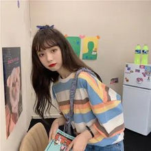 Load image into Gallery viewer, Cute Rainbow Tshirt Streetwear Summer Oversized Cartoon Women Harajuku Short Sleeves Tops Tee Hip Hop Kawaii Tshirt Funny Femme