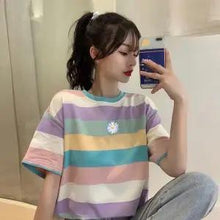 Load image into Gallery viewer, Cute Rainbow Tshirt Streetwear Summer Oversized Cartoon Women Harajuku Short Sleeves Tops Tee Hip Hop Kawaii Tshirt Funny Femme