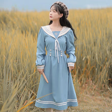 Load image into Gallery viewer, Cute Sweet Embroidered Dress Japanese Soft Girl Blue Vestidos Female Autumn Navy Collar College Style One Piece Dress Y2K Women