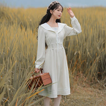 Load image into Gallery viewer, Cute Sweet Embroidered Dress Japanese Soft Girl Blue Vestidos Female Autumn Navy Collar College Style One Piece Dress Y2K Women