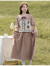 Load image into Gallery viewer, Cute Sweet Two Piece Set Women Outfits V-neck Crochet Vest Sweater Coat Ruffled Peter pan Collar Lovely Dress Gentle Suit Female