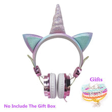 Load image into Gallery viewer, Cute Unicorn Wired Headphone With Microphone Girls Daugther Music Stereo Earphone Computer Mobile Phone Gamer Headset Kids Gift