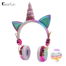 Load image into Gallery viewer, Cute Unicorn Wired Headphone With Microphone Girls Daugther Music Stereo Earphone Computer Mobile Phone Gamer Headset Kids Gift