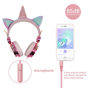 Cute Unicorn Wired Headphone With Microphone Girls Daugther Music Stereo Earphone Computer Mobile Phone Gamer Headset Kids Gift