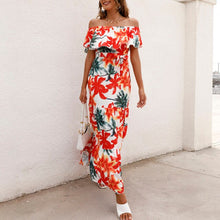 Load image into Gallery viewer, Cute Women Boho Dress Ruffle Printed Floral Leopard Off Shoulder Long Female Vestidos Loose Party High Waist Street Midi Dress