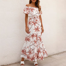 Load image into Gallery viewer, Cute Women Boho Dress Ruffle Printed Floral Leopard Off Shoulder Long Female Vestidos Loose Party High Waist Street Midi Dress