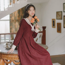 Load image into Gallery viewer, Cute and Sweet Japanese Kawaii Dress Women Fall 2021 Beaded Bowknot Cross Lace Peter pan Collar Dresses Lovely Women Clothing