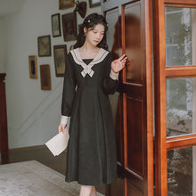 Load image into Gallery viewer, Cute and Sweet Japanese Kawaii Dress Women Fall 2021 Beaded Bowknot Cross Lace Peter pan Collar Dresses Lovely Women Clothing