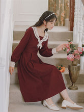 Load image into Gallery viewer, Cute and Sweet Japanese Kawaii Dress Women Fall 2021 Beaded Bowknot Cross Lace Peter pan Collar Dresses Lovely Women Clothing