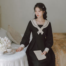 Load image into Gallery viewer, Cute and Sweet Japanese Kawaii Dress Women Fall 2021 Beaded Bowknot Cross Lace Peter pan Collar Dresses Lovely Women Clothing