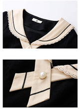 Load image into Gallery viewer, Cute and Sweet Japanese Kawaii Dress Women Fall 2021 Beaded Bowknot Cross Lace Peter pan Collar Dresses Lovely Women Clothing