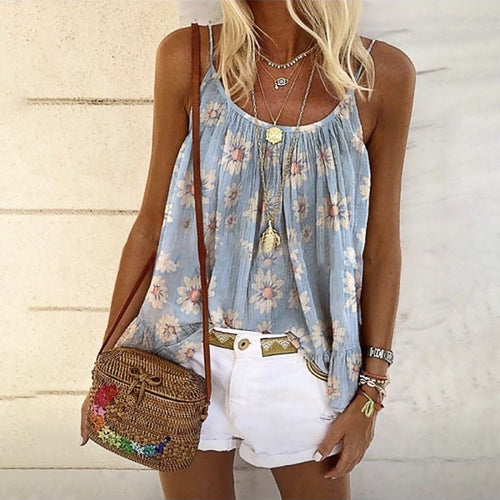 Daisy Print Strap Tops Loose Summer Camisole Women Casual Tank Tops Plus Size Fashion Women Vest Sleeveless Female T-Shirt A50