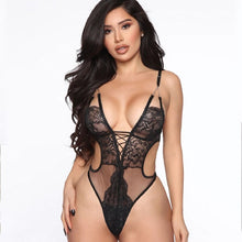 Load image into Gallery viewer, Deep V-Neck Plunge Strappy Sheer Sexy Lace Bodysuit Club Female Body See Through Backless Bodysuit Thong Teddy