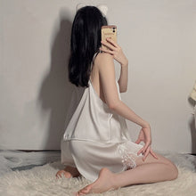 Load image into Gallery viewer, Deep V Satin Lace Plus Size Pyjamas Camisole Shorts Solid Colour Loungewear Lingerie Erotic Sexy Clothes for Women Porn