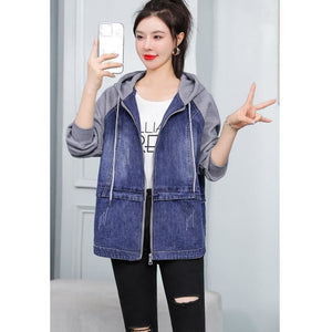 Denim Jacket Female Spring 2022 New Casual Fashion Loose Patchwork Casual Hooded Jeans Coat Top Befree Korean Fashion Outerwear