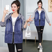 Load image into Gallery viewer, Denim Jacket Female Spring 2022 New Casual Fashion Loose Patchwork Casual Hooded Jeans Coat Top Befree Korean Fashion Outerwear