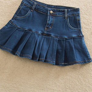 Denim Skirt With Ruffles 6XL 7XL Plus Size Jeans Skater Woman High Waist Bottom Female Casual Pleated Micro Mini Short Jurken