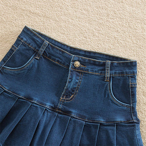 Denim Skirt With Ruffles 6XL 7XL Plus Size Jeans Skater Woman High Waist Bottom Female Casual Pleated Micro Mini Short Jurken