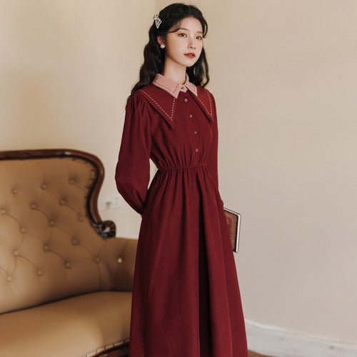 Design Sense French Niche Dresses Casual Women 2021 Autumn Long Sleeved Red Dress Temperament Retro Vestidos de fiesta