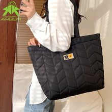 Load image into Gallery viewer, Designer Quilted Puff Big Shoulder Bag for Women 2022 New Casual High Capacity Handbag Female Space Cotton Tote Bag Winter Warm