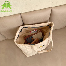 Load image into Gallery viewer, Designer Quilted Puff Big Shoulder Bag for Women 2022 New Casual High Capacity Handbag Female Space Cotton Tote Bag Winter Warm