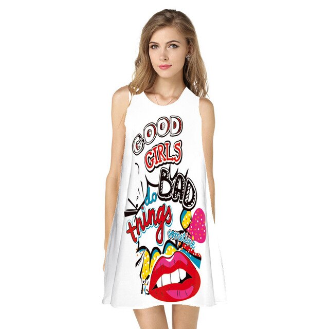 Digital Printing O-Neck Summer Women Mini Dress Casual Sleeveless Fashion Dressses Robe Courte Femme Sukienka Letnia Vestidos