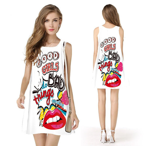 Digital Printing O-Neck Summer Women Mini Dress Casual Sleeveless Fashion Dressses Robe Courte Femme Sukienka Letnia Vestidos