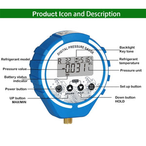 Digital pressure gauge  manifold digital Refrigeration Tester Vacuum Meter HVAC Temperature Tester Freon Pressure R134A R410