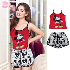 Disney Mickey Mouse Donald Duck fashion sexy sling ladies suit vest shorts two piece suit kawaii print fashion women