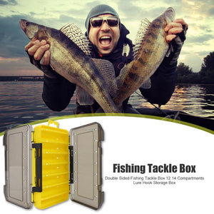 Double Sided Fishing Tackle Box 12 14 Compartments Lure Hook Storage Box