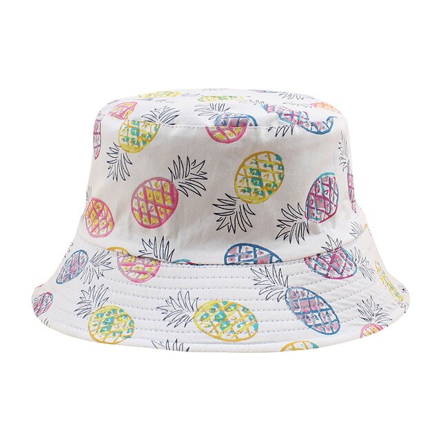 Double-sided Wearing Bucket Hat Unisex Cotton Flat Sun Hat Reversible Sunshading Pineapple Print Fisherman Hat Summer Panama Cap