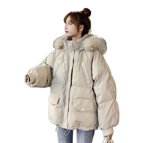 Down Cotton Jacket Female Bread Clothes Loose Hooded Coat 2021 New Winter Korean Version Thickened Students Short Warm Parka