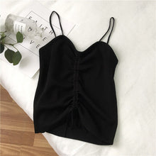 Load image into Gallery viewer, Drawstring V-neck Knitted Vest Sling Women&#39;s Umbilical Tops Wear Sweet Solid Clothing Summer Folds Camis for Girls