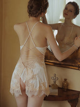 Load image into Gallery viewer, Dream Blue Nightdress Autumn Elegant Luxury Sexy Split Suspenders Female Beauty Back Lace Silky Dress with Panty Sleeping Dress