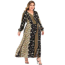 Load image into Gallery viewer, Dress Abaya Kaftan Women Large Size Lantern Sleeves Long Sleeves Printed Lace Stitching V-neck A-line Skirt Muslim Xl-5xl