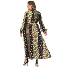 Load image into Gallery viewer, Dress Abaya Kaftan Women Large Size Lantern Sleeves Long Sleeves Printed Lace Stitching V-neck A-line Skirt Muslim Xl-5xl