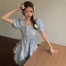 Load image into Gallery viewer, Dress Female Summer 2021 New Small Fresh and Sweet Square Neck Short-sleeved Waist Dress Fairy Dress