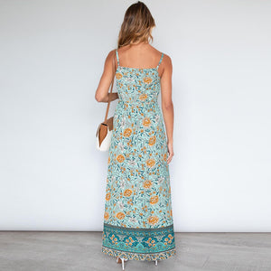Dress Woman 2021 Summer New Retro Temperament Floral Dress Ladies Big Size Sexy Slim Bohemian Halter Belt Long Dress