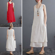 Load image into Gallery viewer, Dress Women Elegant Vintage Fashion Dress Cotton Linen Dress Solid Sleeveless Pocket Loose Casual 2021 Summer Vestido White