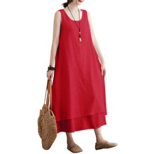 Load image into Gallery viewer, Dress Women Elegant Vintage Fashion Dress Cotton Linen Dress Solid Sleeveless Pocket Loose Casual 2021 Summer Vestido White