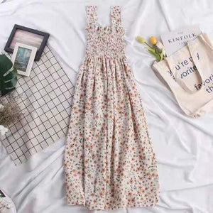 Dress for women Summer Round Neck Women Blouse Puff Sleeve Tops Short Sleeve Shirt Suspender Floral Dress Women Floral suspender